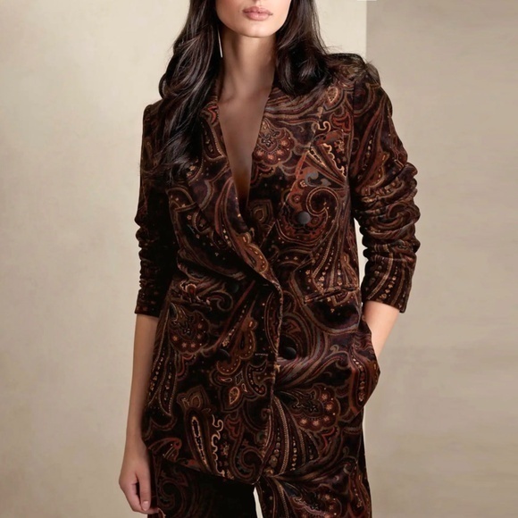 New Banana Republic Velvet Paisley Tailored Blazer Black 0 $300 - Picture 1 of 7